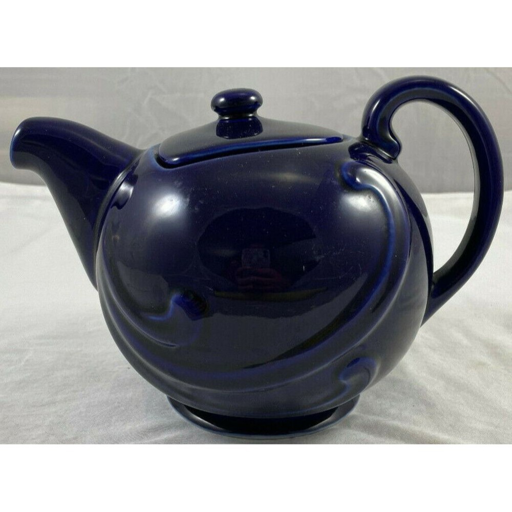 Blue Coorsite Teapot Swirl Ball Vintage Deep Cobalt Navy Retro Art Deco